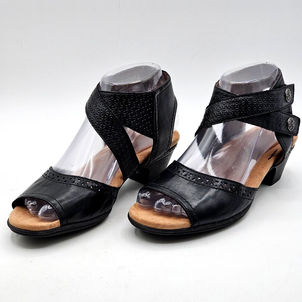 Rockport Cobb Hill Womens 6.5 Leather Sandals Black Criss Cross Comfort Heels